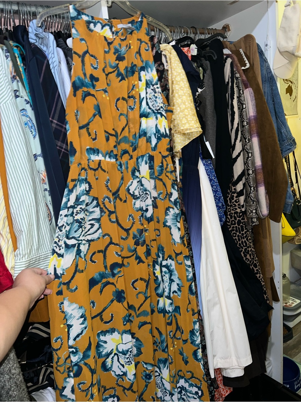 Sleeveless Mustard Floral Maxi Dress with Blue Floral Print